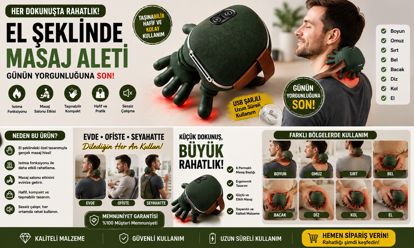 El Şeklinde Boyun ve Sırt Masaj Aleti